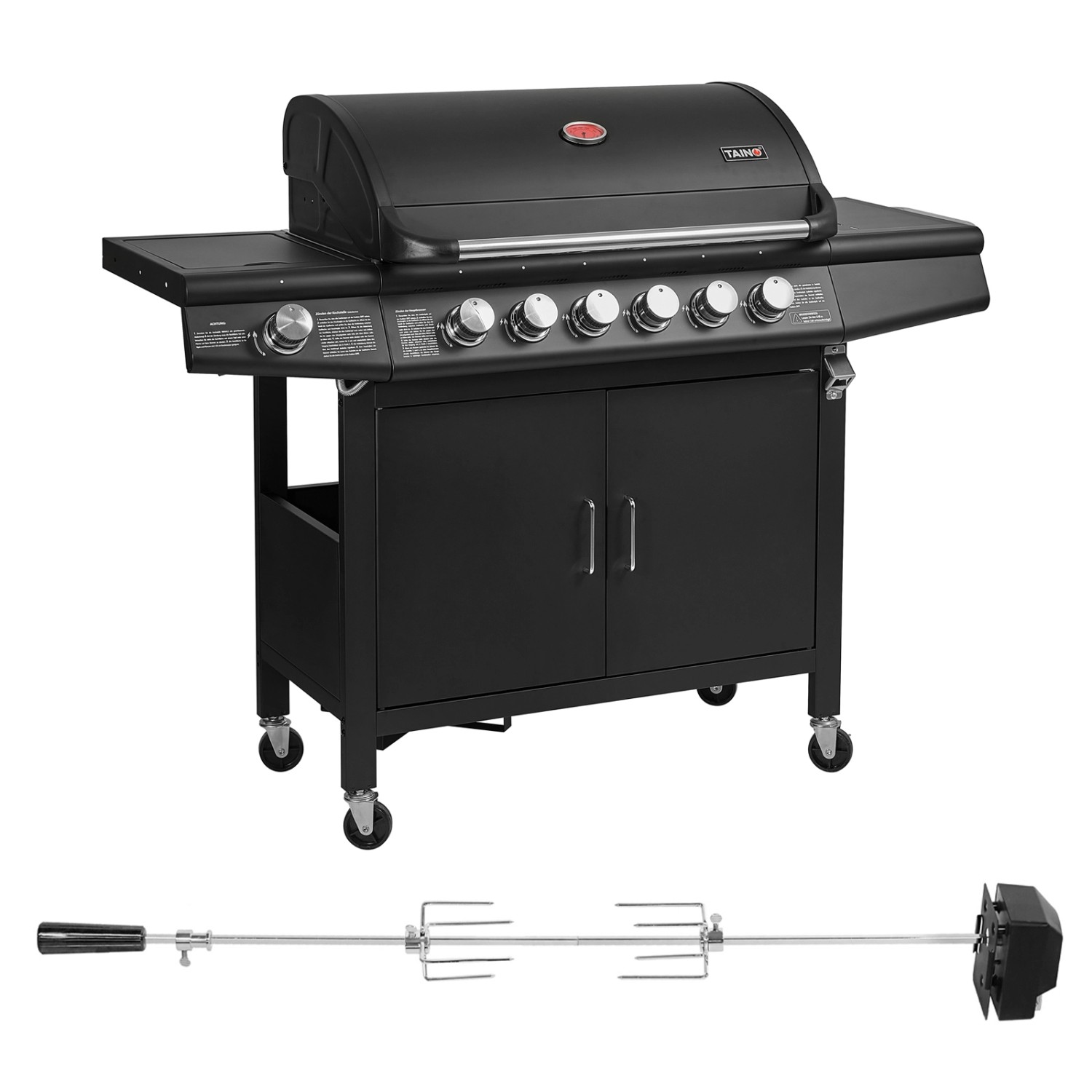 Taino Red 6+1 Gasgrill Set mit Drehspieß Grillwagen BBQ Edelstahl-Brenner G günstig online kaufen