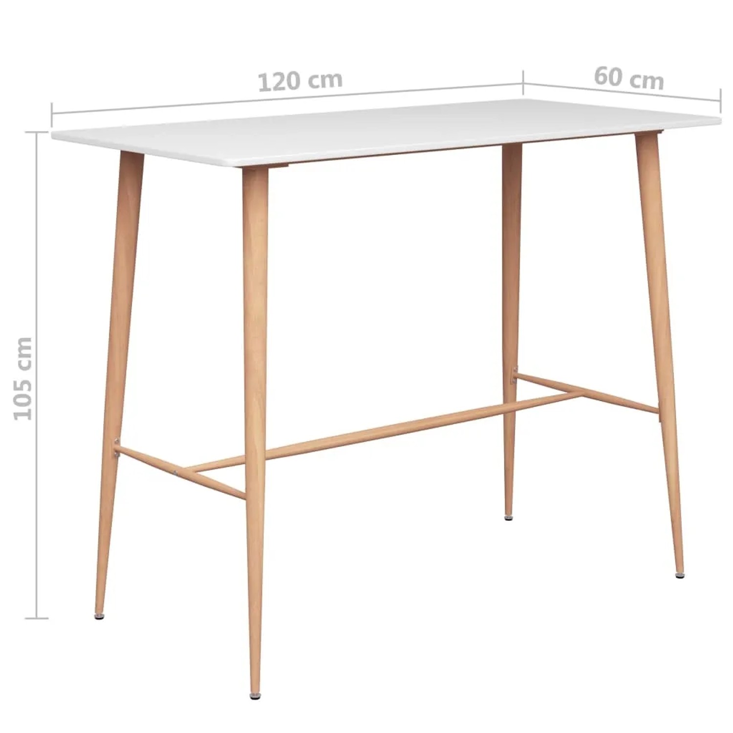 Weißer vidaXL Bartisch 120x60x105 cm mit Holzbeinen, ideal für Küche und Essbereich.