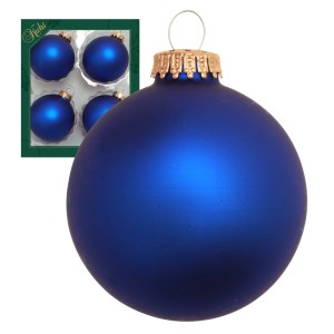 Krebs Glas Lauscha Weihnachtskugeln Blau Matt Uni 4er-Set 8cm