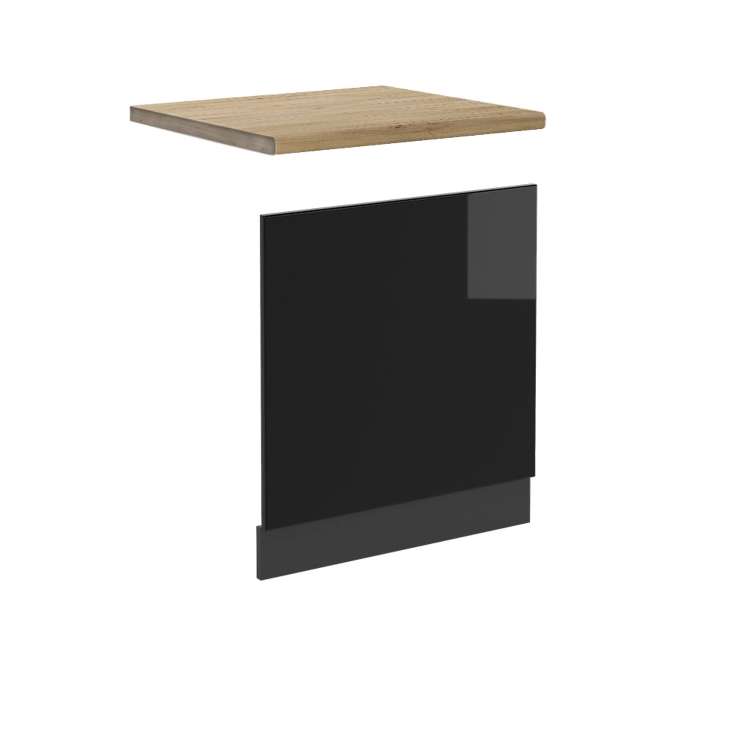 Thumbnail - Vicco Frontblende R-Line Geschirrspüler Fronttür Schwarz Hochglanz/Anthrazit 60 cm AP Eiche