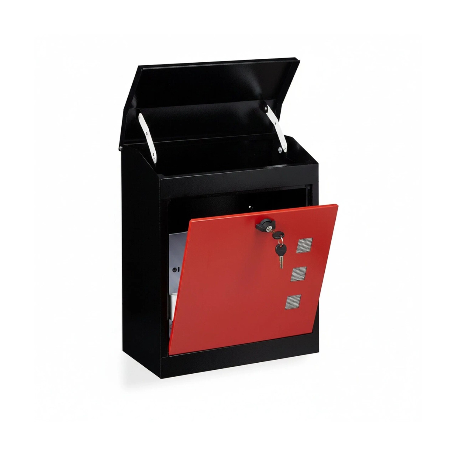 Relaxdays Briefkasten Stahl Schwarz Rot Abschließbar Wetterfest 53 x 43,5 x 26 cm 8 kg