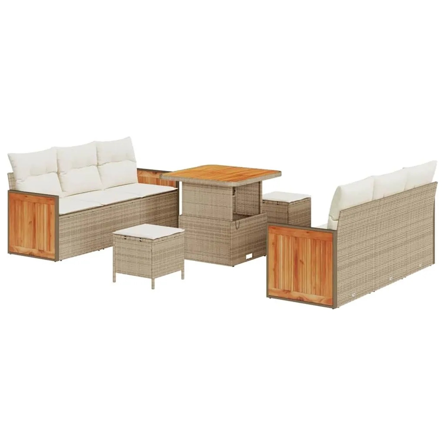 vidaXL Gartensofa-Set mit Kissen 9 Stk Beige und Creme 3363256