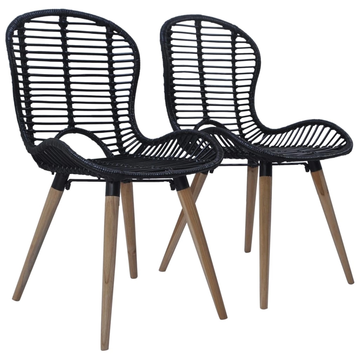 vidaXL Esszimmerstühle 2 Stk Schwarz Natur Rattan 246807