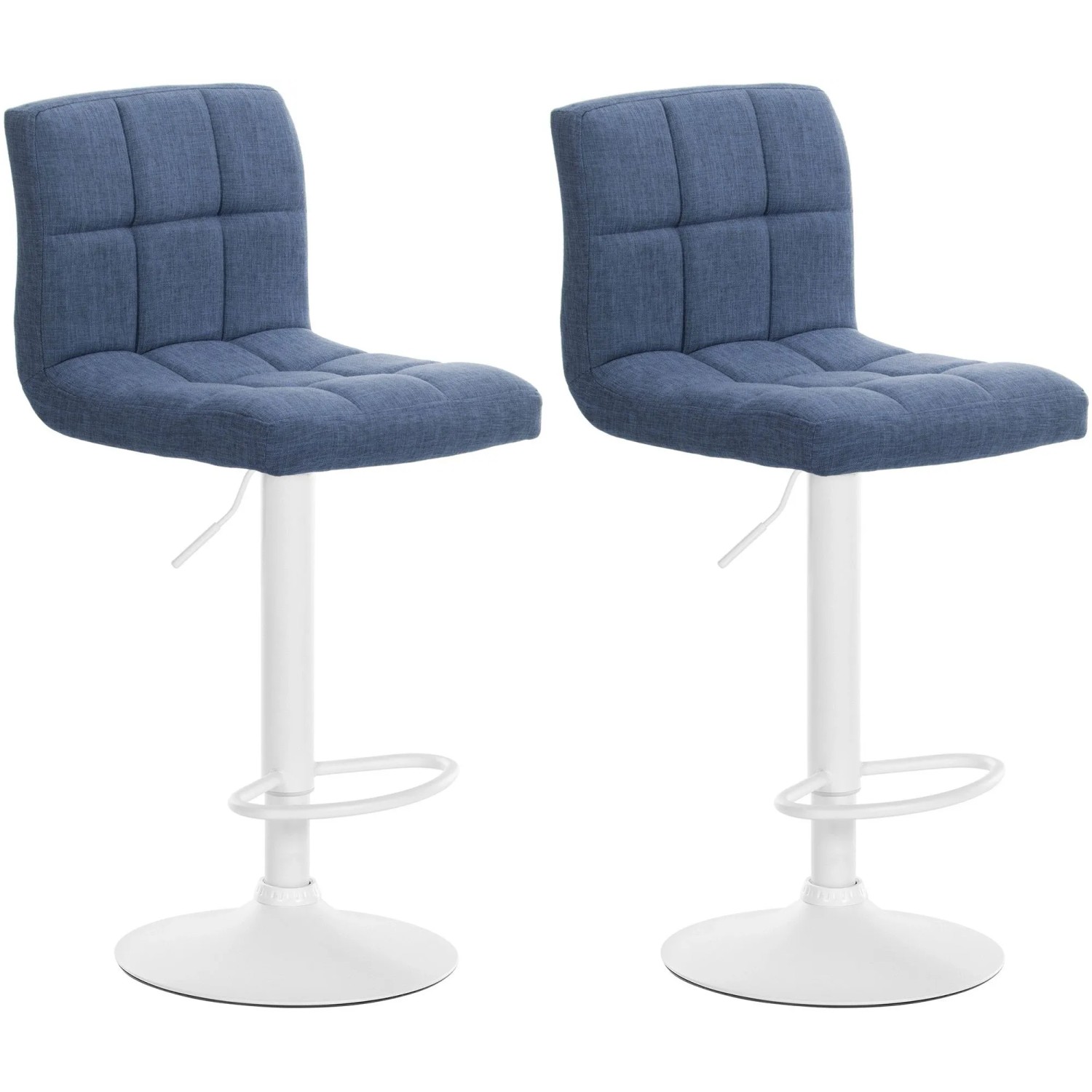 DELUKE Barhocker 2er Set MADRID Blau Stoff Weiß Barstuhl Mit Lehne Tresenhocker Tresenstuhl