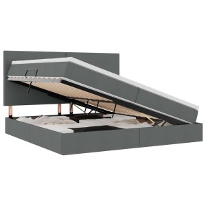 Dunkelgraues vidaXL Bett (200x200 cm) mit LED und Stauraum unter der Matratze.