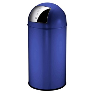 Blauer PROREGAL Abfallbehälter aus Metall mit Pushdeckel, 40 Liter.