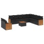 Schwarze 11-tlg. vidaXL Garten-Sofagarnitur aus Poly Rattan mit Kissen und Tisch.