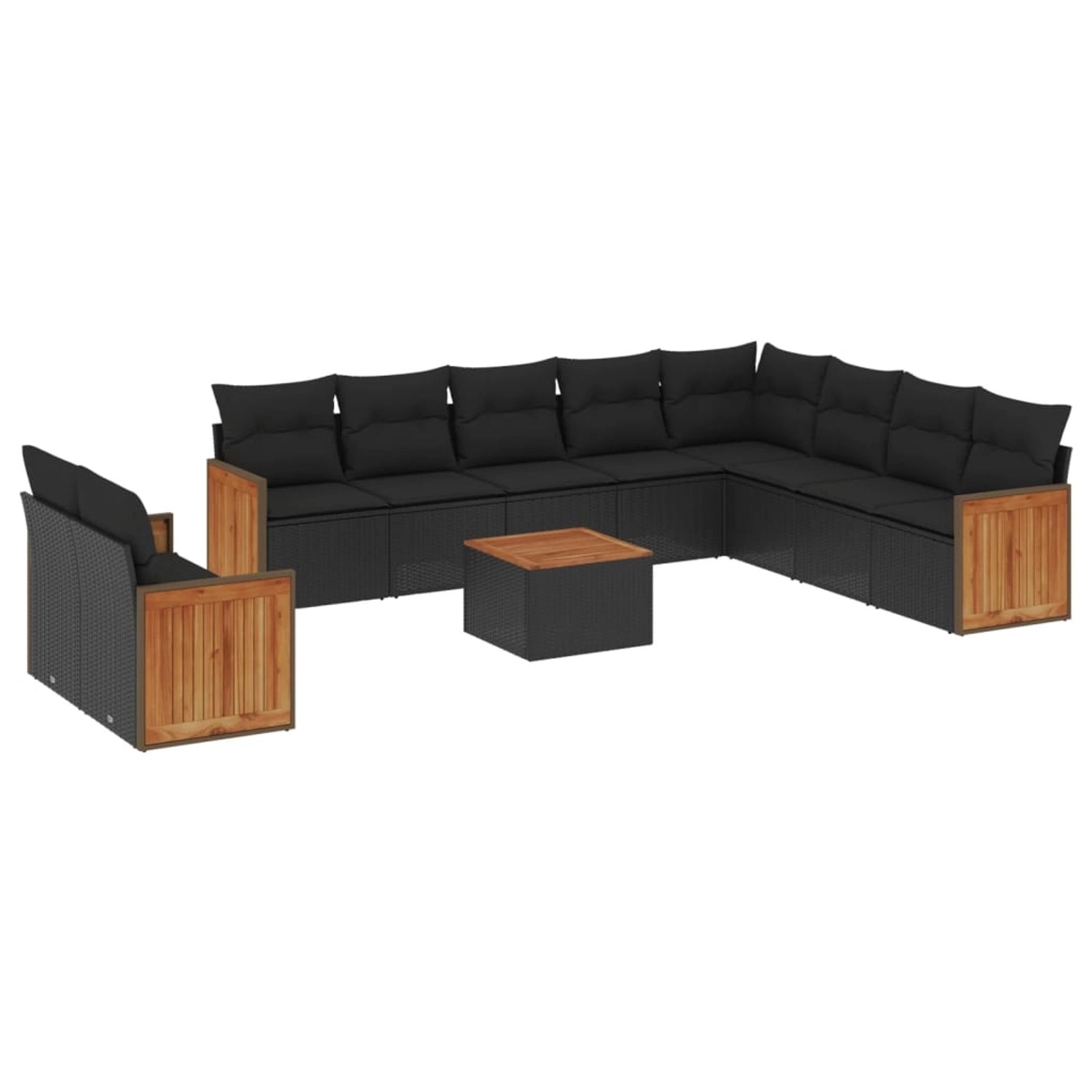 vidaXL 11-Tlg Garten-Sofagarnitur mit Kissen Schwarz Poly Rattan 3260200