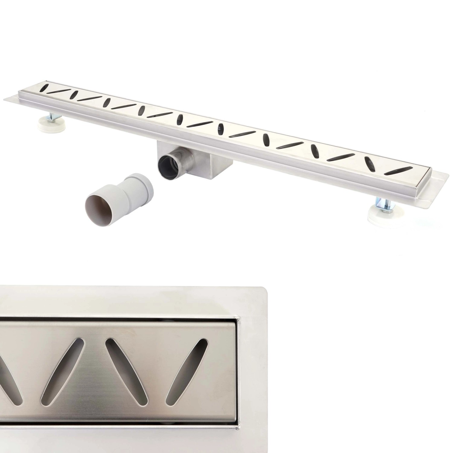 MCW Duschrinne D94c, 100cm Edelstahl Bodenablauf mit Siphon.