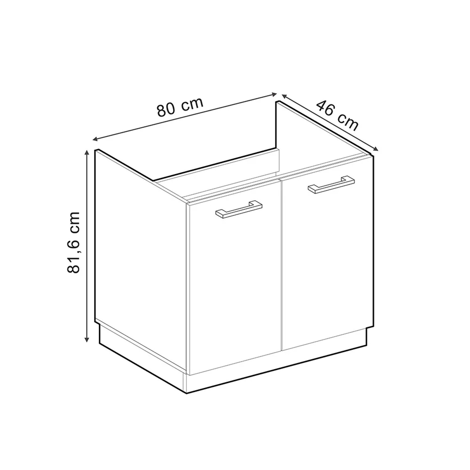 Skizze: Vicco Spülenunterschrank R-Line, 80cm, Bordeaux/Anthrazit, ohne Arbeitsplatte.