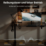 Elektrisch höhenverstellbarer Schreibtisch (120x60cm) mit Zubehör und Büromaterialien.