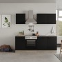 Flex-Well Küchenzeile Capri, 210 cm, Schwarz Matt/Endgrain Oak, mit E-Geräten.