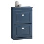 Blauer SoBuy Schuhschrank FSR78-B mit 2 Klappen und Schublade. Schmale Schuhkommode.