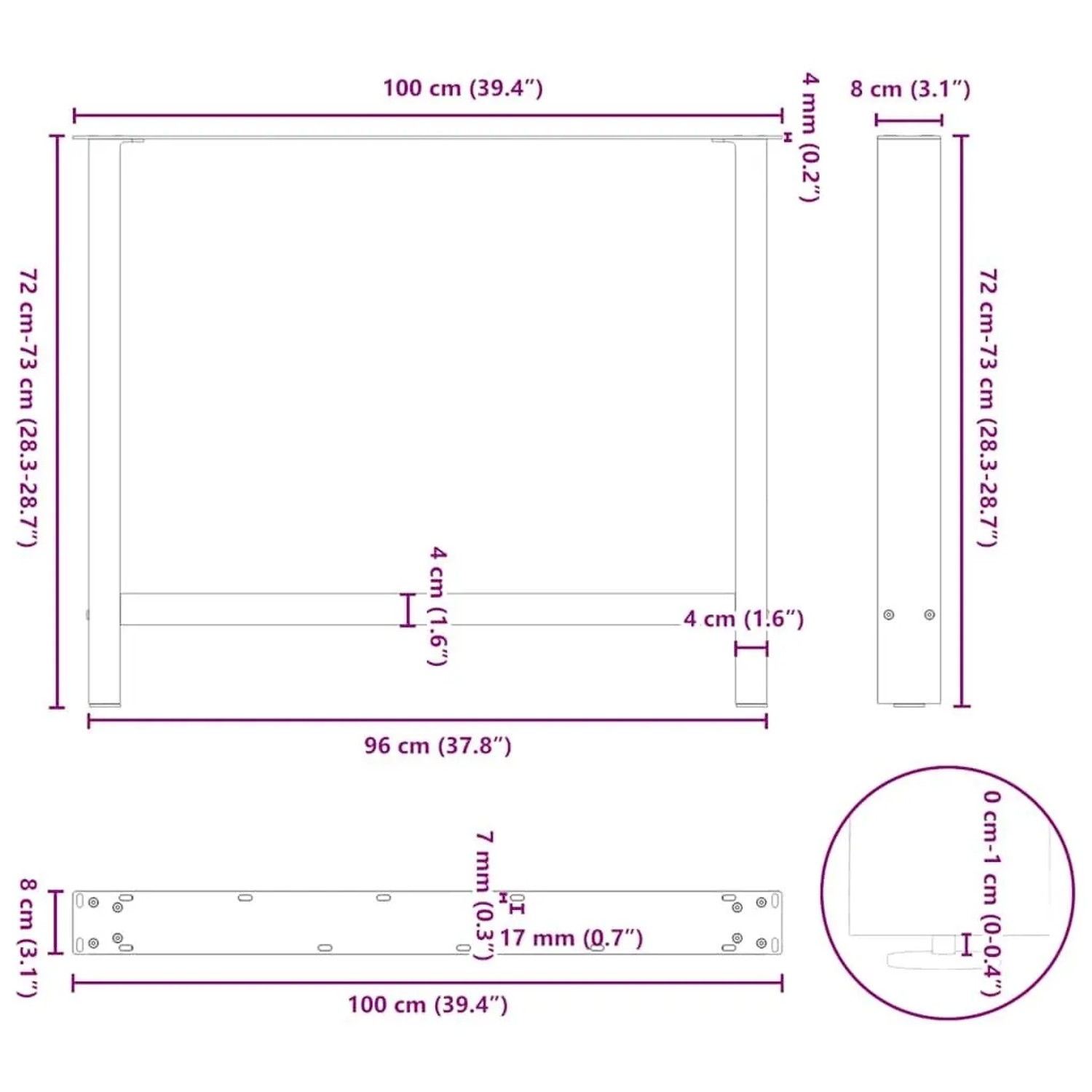 vidaXL Esstischbeine Anthrazit 2 Stk 100x72-73 cm Stahl 4013322_10