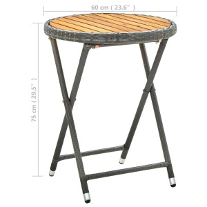 Grauer vidaXL Beistelltisch aus Rattan und Akazie, klappbar, 60 cm Durchmesser.