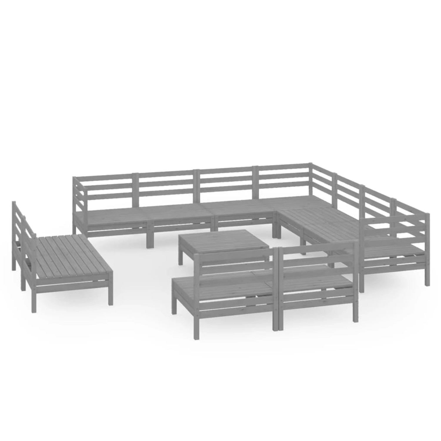 vidaXL 12-tlg Garten-Lounge-Set Massivholz Kiefer Grau Modell 5