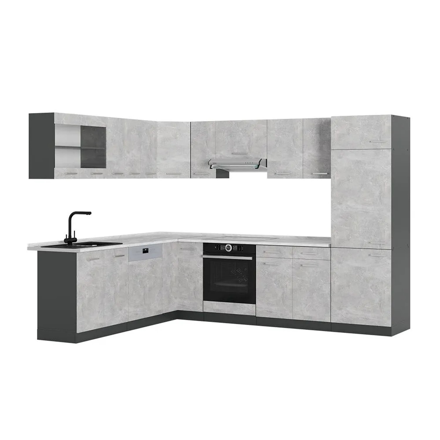 Vicco Eckküche R-Line Beton/Anthrazit 287 x 82, AP Marmor