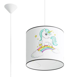 Sollux Lighting Hängeleuchte Unicorn 30: Kinderlampe mit Einhorn auf Regenbogen für eine märchenhafte Atmosphäre.