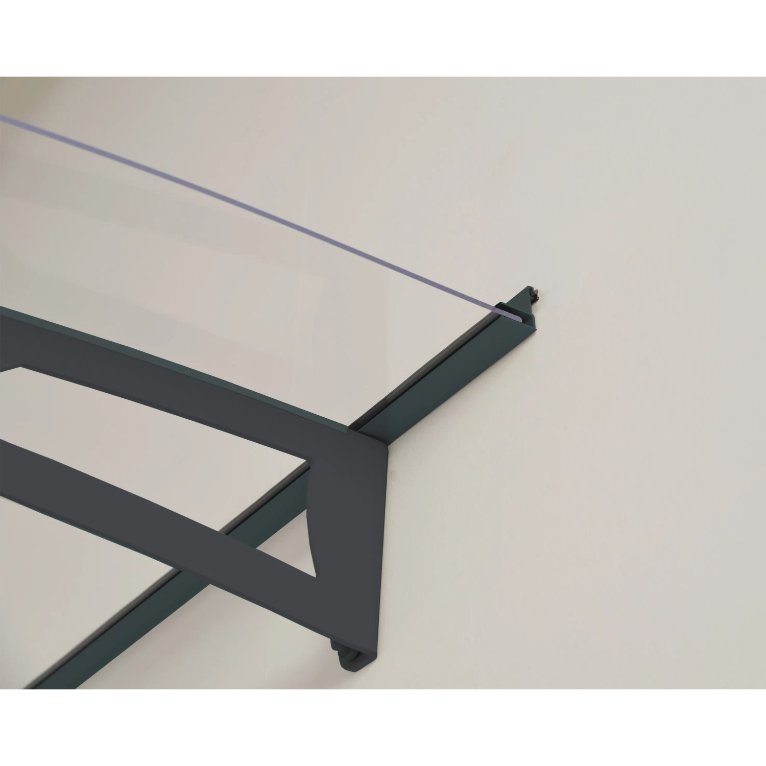 Graues Palram Canopia Vordach Aquila 3 x 0,9 m mit klarer Abdeckung.
