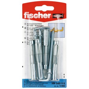 Fischer Hohlraumdübel HM 5x65 mit Winkelhaken, 4 Stück, für sichere Befestigungen in Hohlräumen.