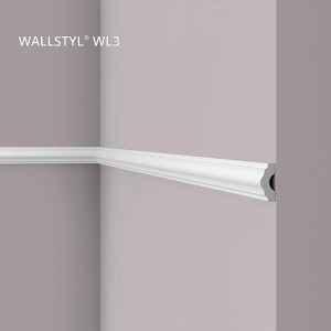 Weiße NOEL & MARQUET Wandleiste WL3 aus Polystyrol, angebracht an einer Wand.