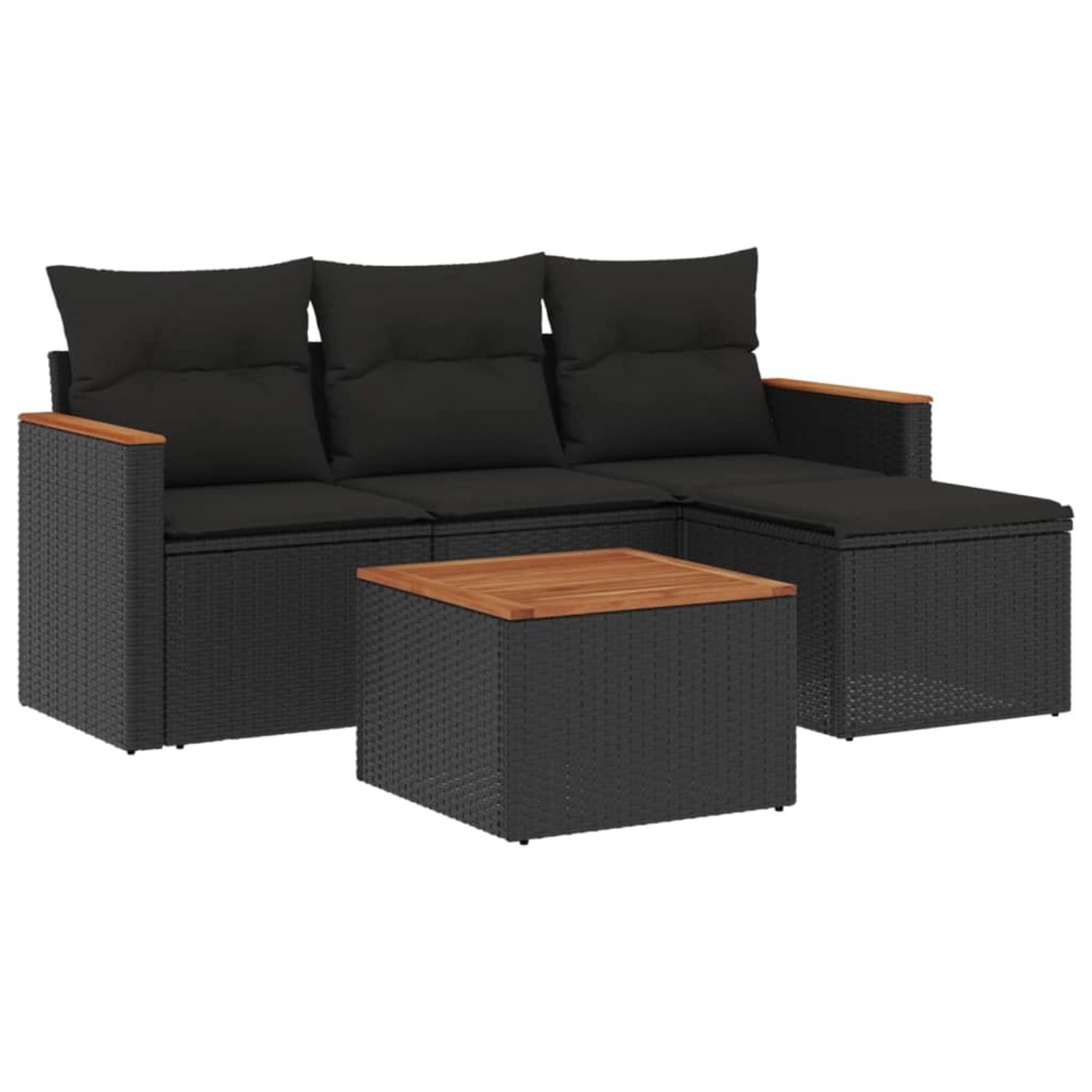 vidaXL 5-Tlg Garten-Sofagarnitur mit Kissen Schwarz Poly Rattan 3225908 günstig online kaufen