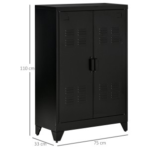 Schwarzes HOMCOM Sideboard mit Lamellentüren, 75x33x110 cm, mit verstellbaren Einlegeböden.