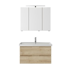 Pelipal Badmöbel-Set Serie 4035, 3-teilig, Riviera Eiche, mit Spiegelschrank und LED-Beleuchtung.