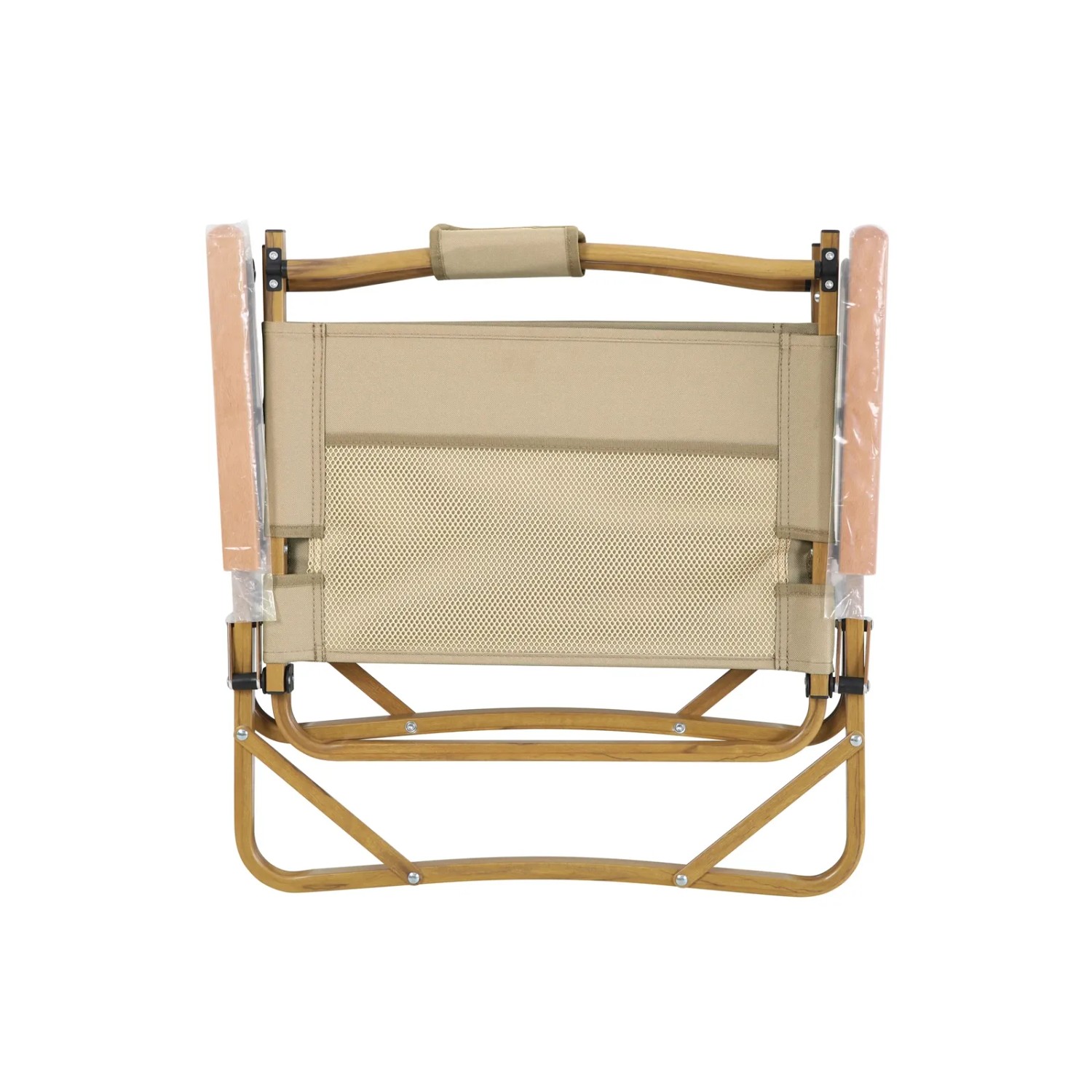 Beiger Jawinio Campingstuhl aus Holz, faltbar mit Armlehnen, für Outdoor-Aktivitäten.