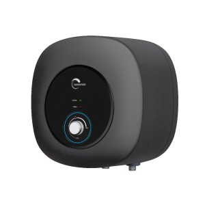 Sannover Elektro-Warmwasserspeicher ADROS 15L für Übertischmontage, schwarzes Gehäuse.