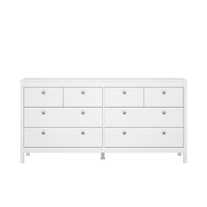 Weiße ebuy24 Madrid Kommode mit 8 Schubladen. Modernes Design für Schlafzimmer und Wohnraum.