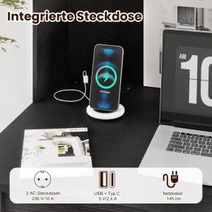 Costway Schreibtisch mit Ladestation & Steckdose Schwarz
