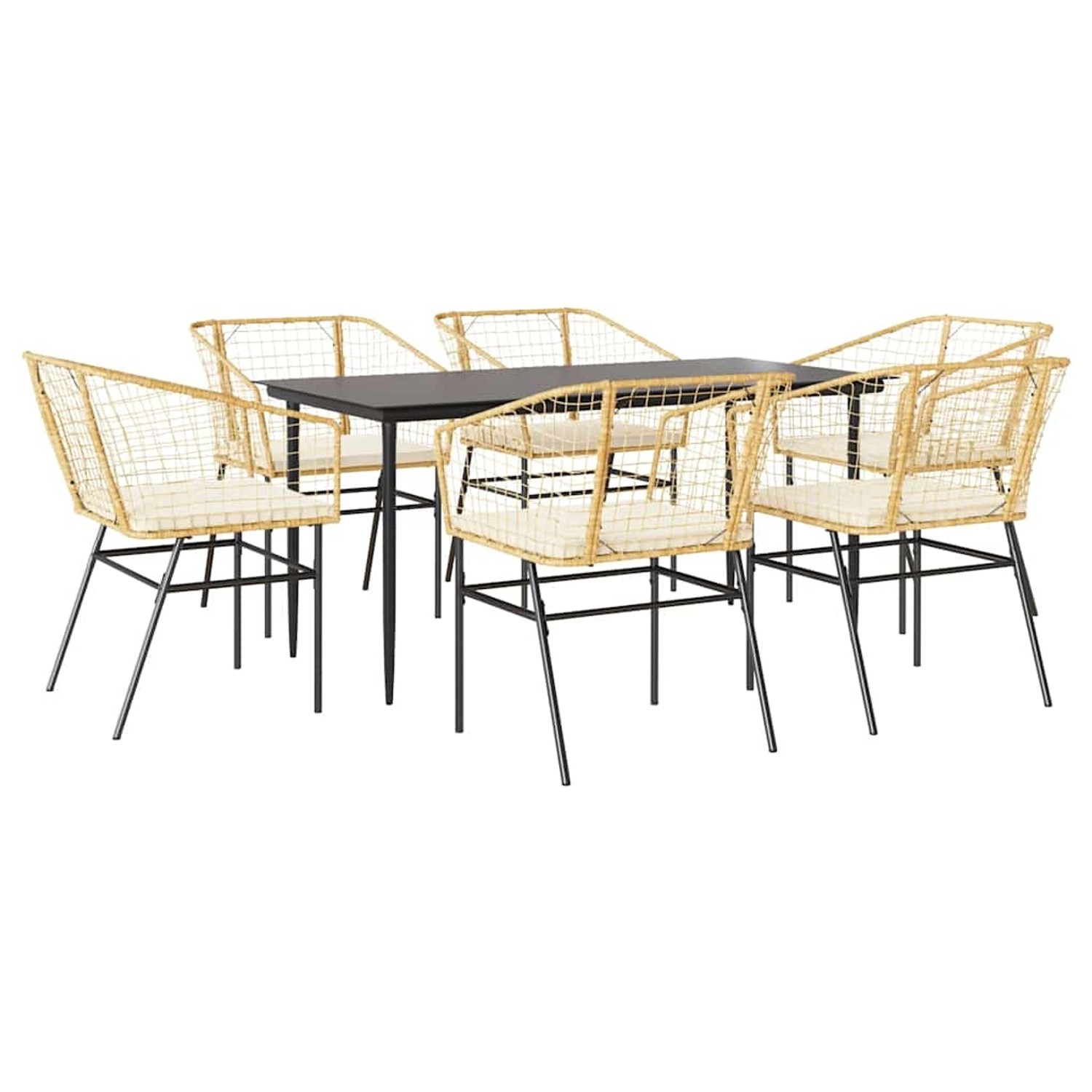 vidaXL 7-Tlg Garten-Essgruppe mit Kissen Braun Poly Rattan Glas 3334510 günstig online kaufen