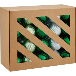 Karton mit grünen und silbernen Weihnachtskugeln, 6cm, 40er Set.