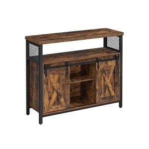 Vasagle Sideboard, 100x80x33 cm, braun-schwarz, mit Schiebetüren im Landhausstil. Wohnzimmerschrank mit Stauraum.