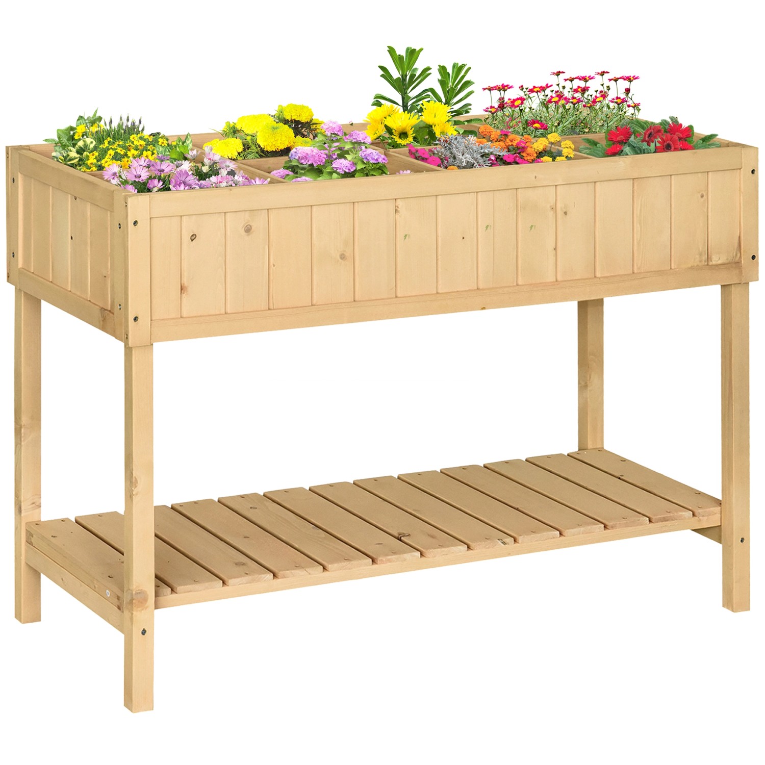 Outsunny Hochbeetkasten Tannenholz Naturholz L120 x B60 x H81 cm