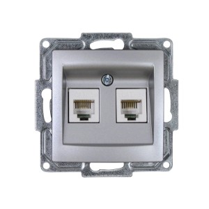 Silberne Günsan Visage Telefon Steckdose 2fach CAT3 für Unterputz. Schalterprogramm mit zwei Anschlüssen.