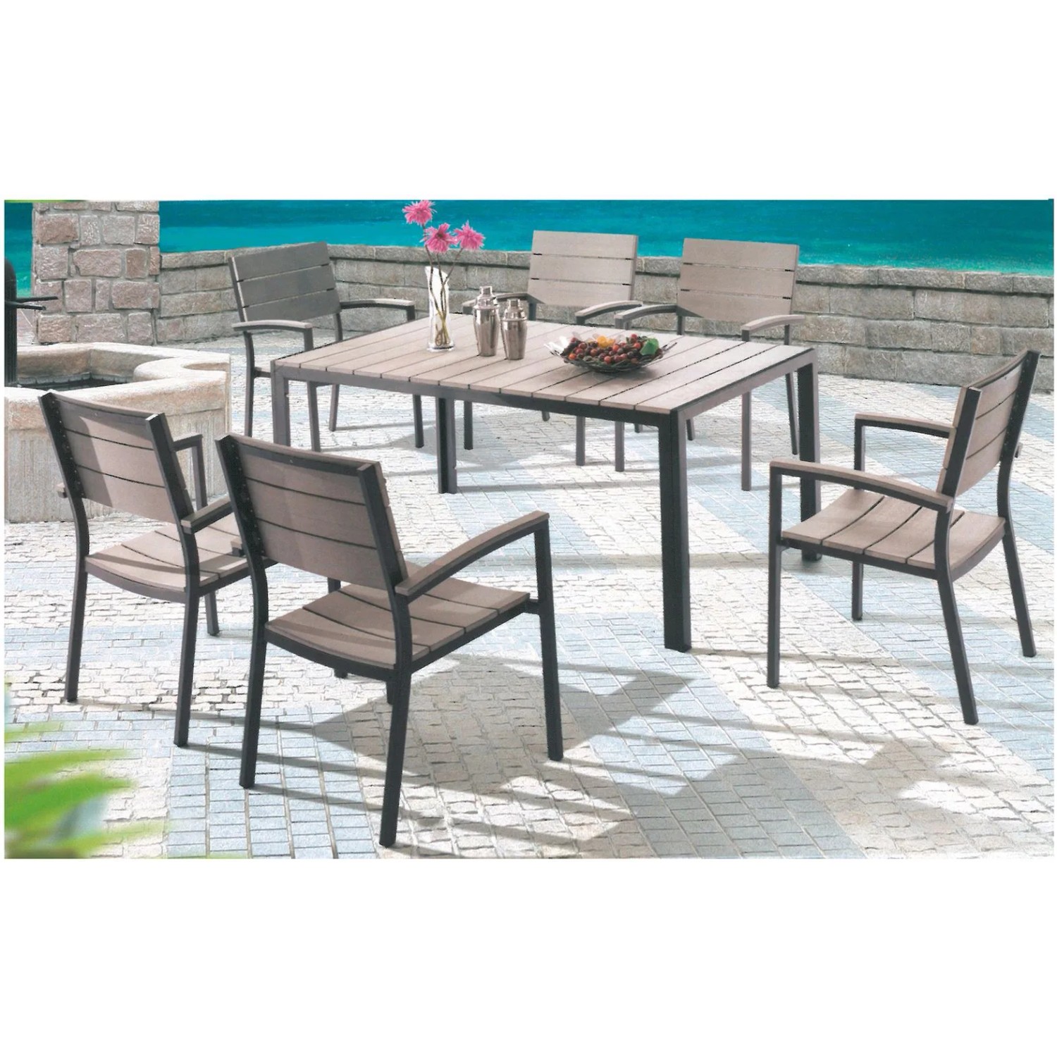 7-teiliges Gartenmöbel-Set Olivia von Garden Pleasure in Grau mit Tisch und Stühlen.