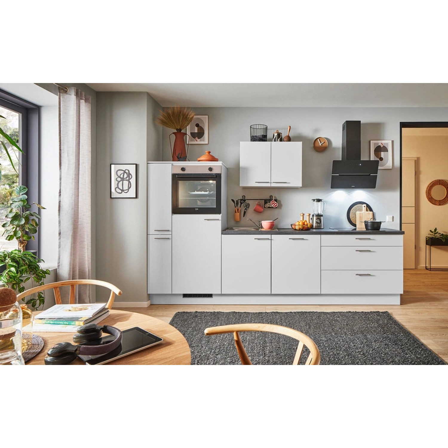 pino Küchenzeile 310 cm Lichtgrau Anschlag,inks 1 Geräte-. 1 Seitenschrank günstig online kaufen