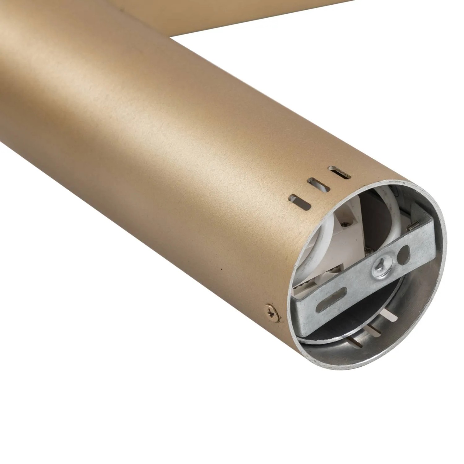 Detailaufnahme: Goldene Lucande LED Pendelleuchte Melinay mit Leselampe.