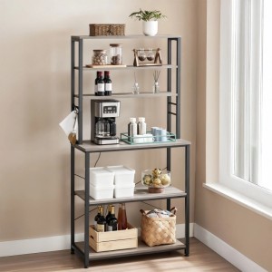 Relaxdays Küchenregal Eisen MDF Holzoptik Hellgrau Mit Arbeitsplatte 167 cm x 100 cm x 40 cm 23 kg