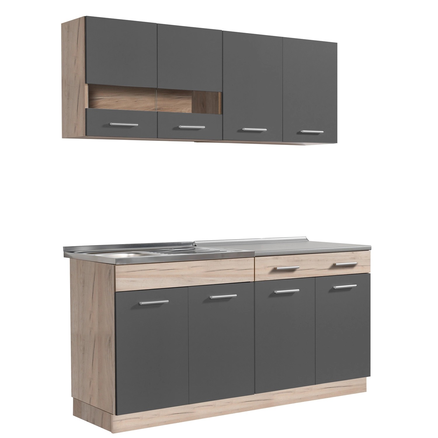 Homestyle4u Küchenzeile 160 cm Eiche Grau günstig online kaufen
