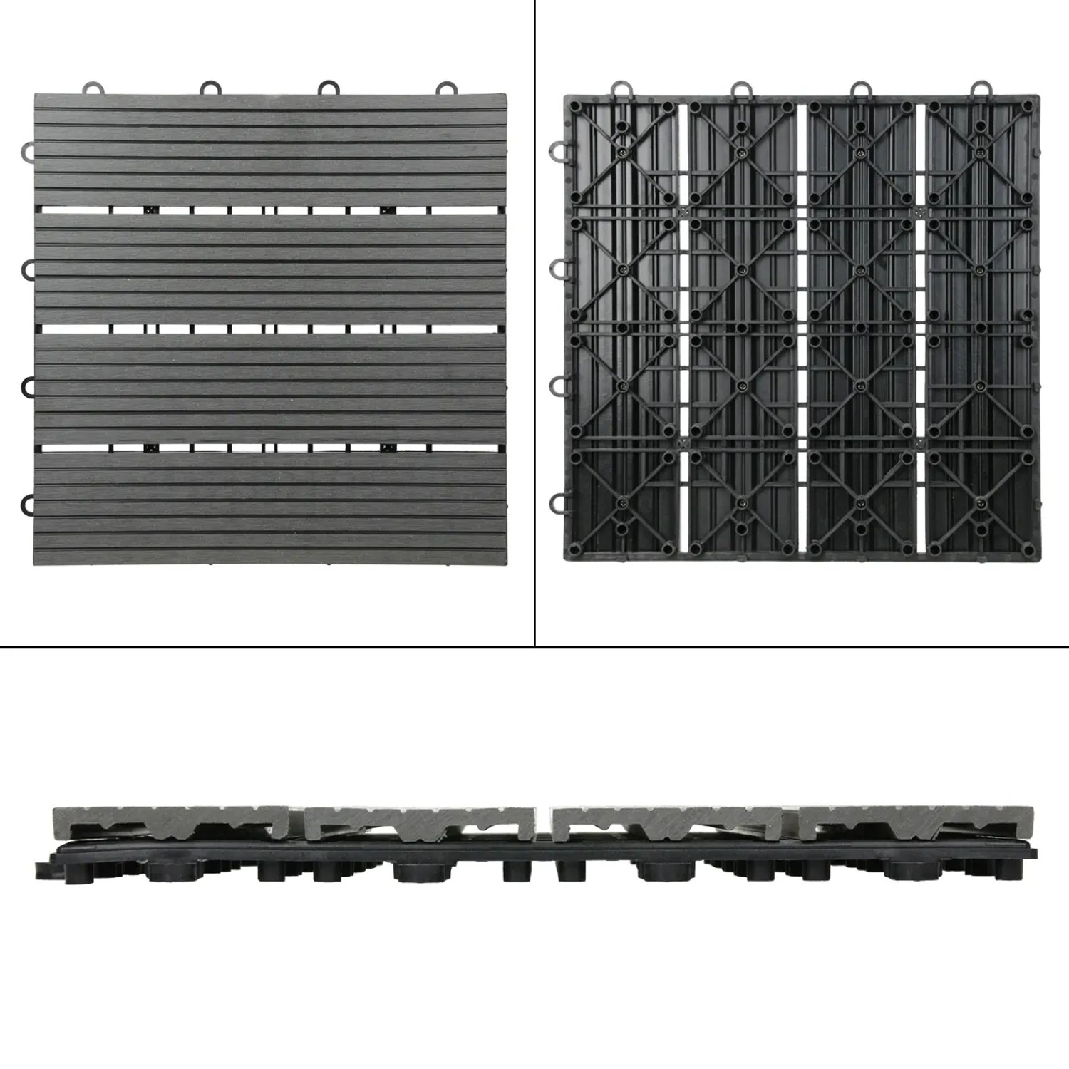 ECD Germany WPC Terrassenfliesen, 30x30 cm, 11er Set, Anthrazit Holzoptik, Klicksystem.
