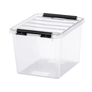 Transparente SmartStore Aufbewahrungsbox Classic 3 l mit Deckel und schwarzen Clips.