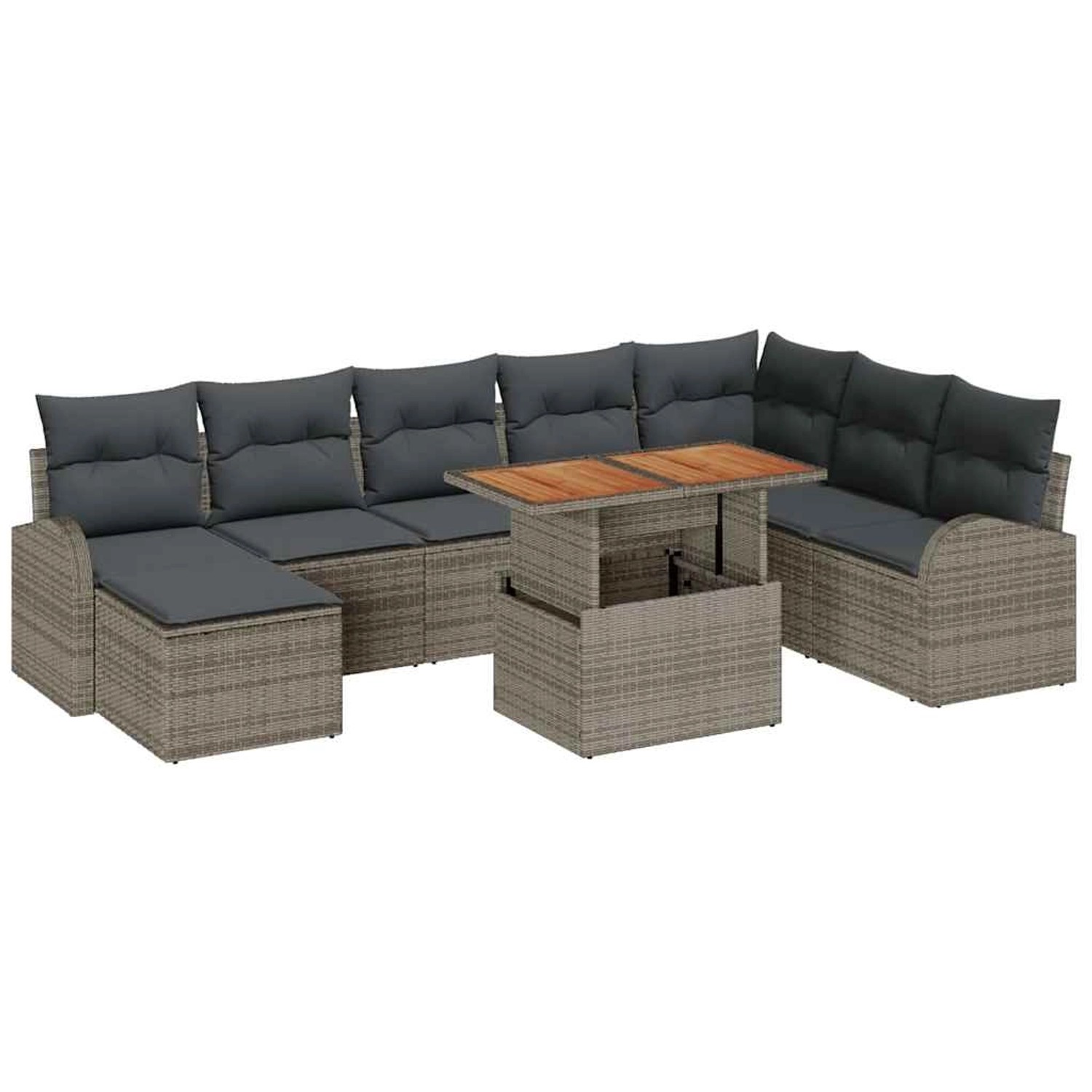 vidaXL Garten-Sofa-Set mit Speicher 9-Tlg Grau Poly Rattan 3358358 günstig online kaufen