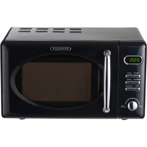 Schwarze Wolkenstein Mikrowelle WMW720 B im Retro-Design mit LED-Display und Drehteller.