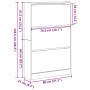 vidaXL Schuhschrank Eiche mit 3 Fächern, 80x21x125,5 cm, zur Aufbewahrung von Schuhen.