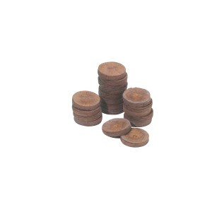 Quelltabs 3,5 cm, 20 Stück für Pflanzenanzucht. Kokos-Tabletten gestapelt.