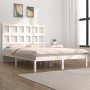 Weißes Massivholzbett (Kiefer) 140x200 cm mit Lattenrost und Kopfteil für Schlafzimmer.
