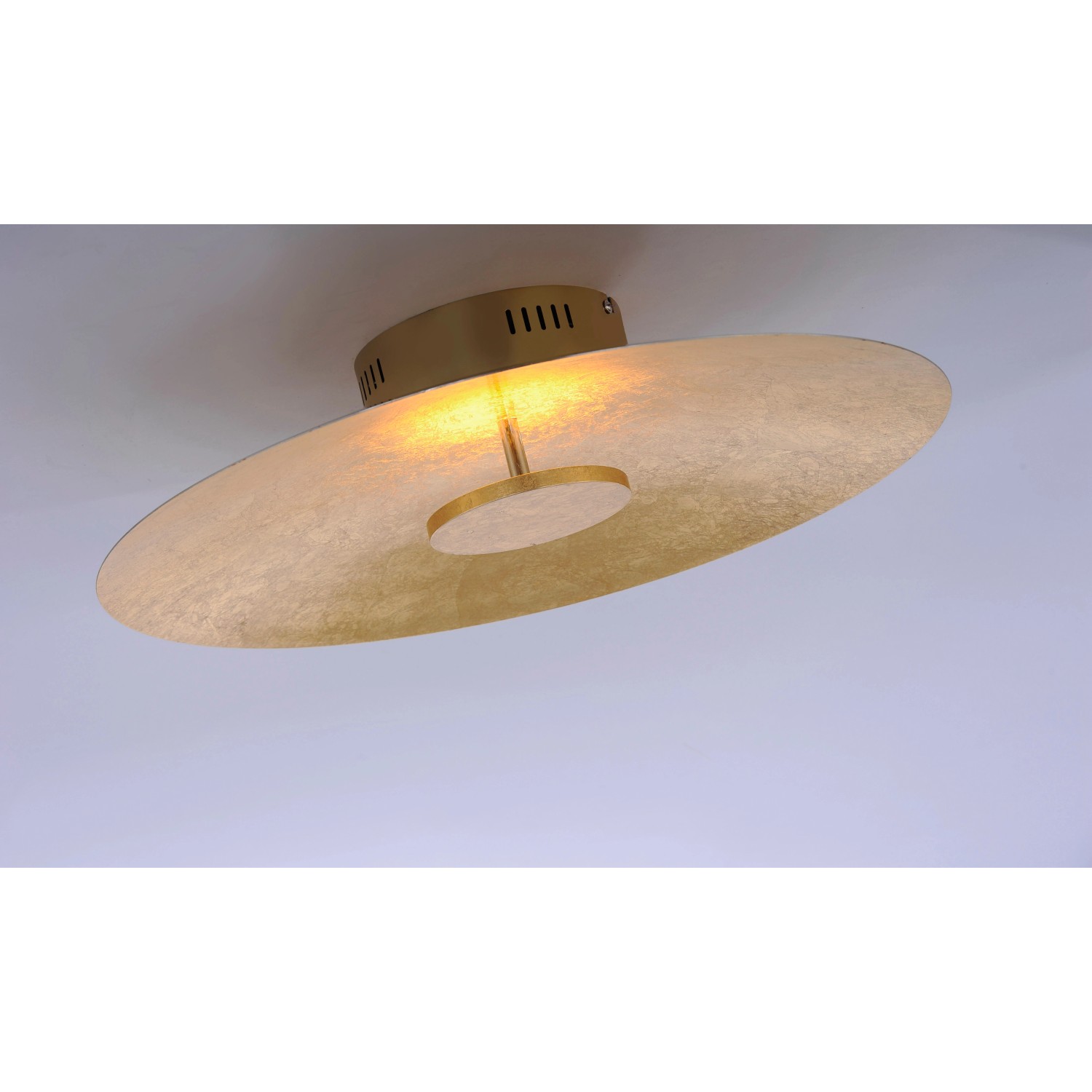 Goldene LED-Deckenleuchte Plate von Paul Neuhaus, Ø 50 cm, warmweißes Licht.